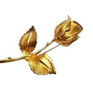 Giovanni Gold Tone Rose Pin Brooch Signed Vintage